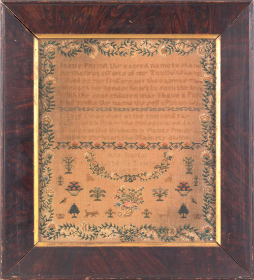 Appraisal: English silk on linen sampler dated wrought by Ann Banks