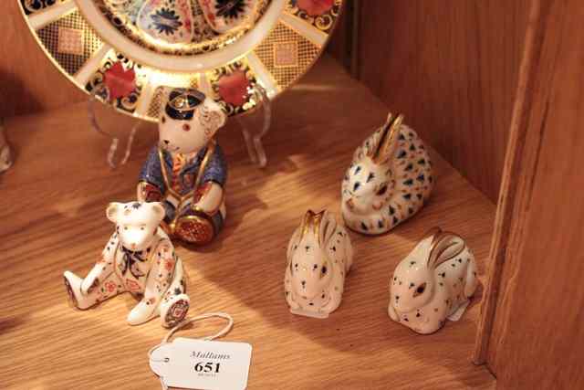 Appraisal: FIVE ROYAL CROWN DERBY PAPERWEIGHTS consisting of a schoolboy Teddy