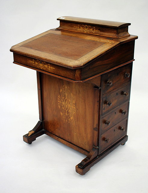 Appraisal: AN EDWARDIAN MAHOGANY AND SATINWOOD INLAID DAVENPORT cm wide