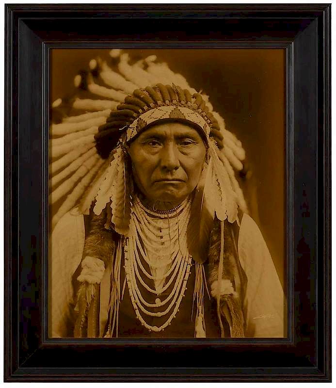 Appraisal: Edward Sherrif Curtis American - Chief Joseph contemporary Goldtone printed