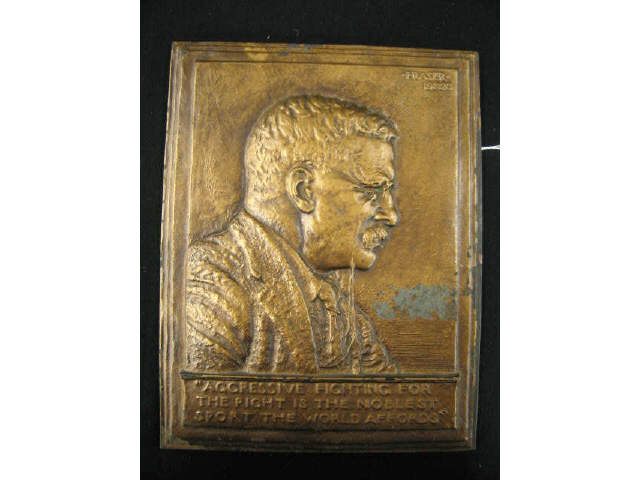 Appraisal: Theodore Roosevelt Bronzed Plaque by Frazer x portrait and saying