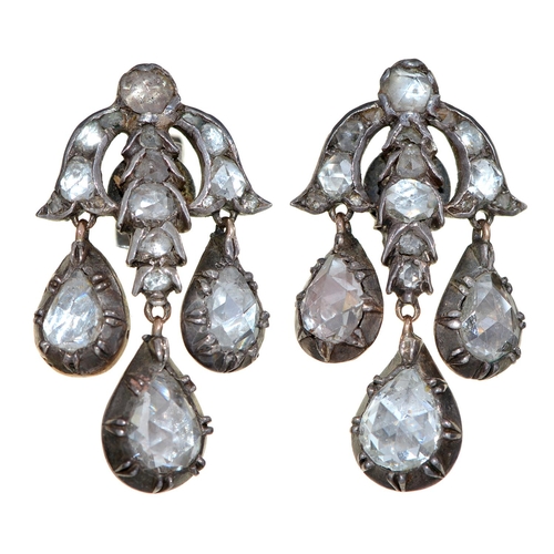 Appraisal: A pair of diamond earrings th c with rose cut