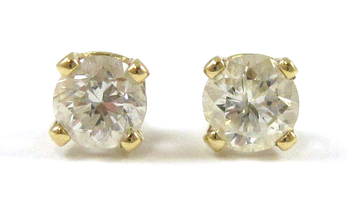 Appraisal: PAIR OF DIAMOND AND YELLOW GOLD EAR STUDS each with