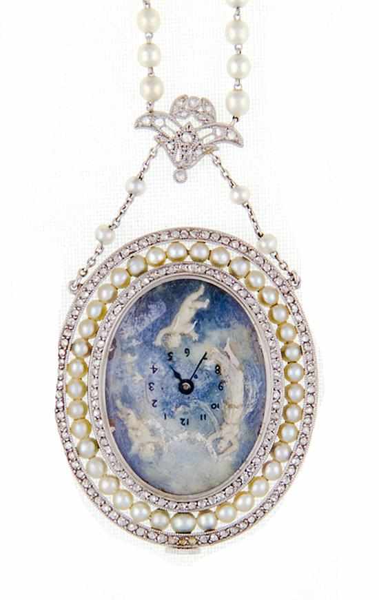 Appraisal: Belle Epoque platinum pendent watch by Verger for Tiffany Co