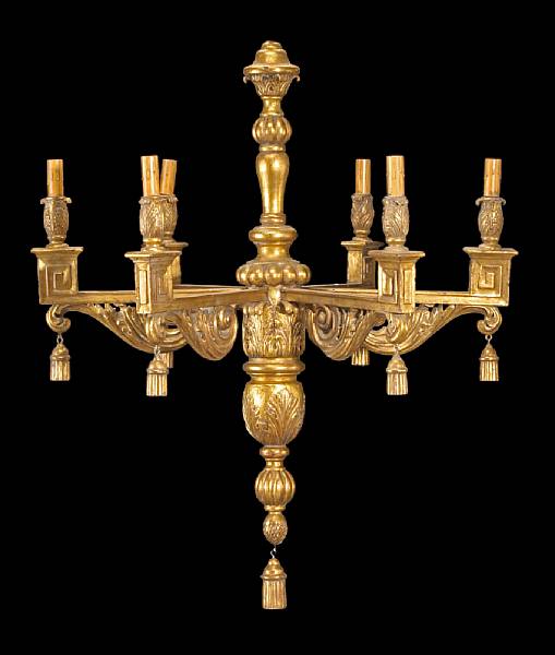 Appraisal: An Italian Baroque style giltwood six light chandelier approximate height