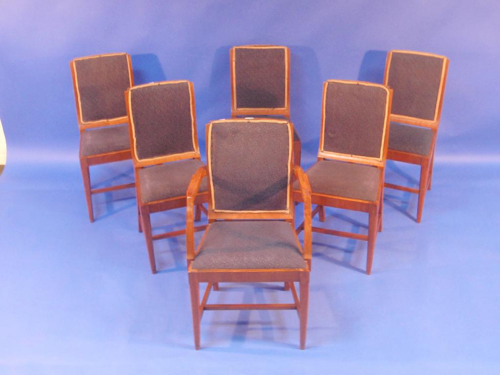 Appraisal: A set of six Art Deco walnut dining chairs including