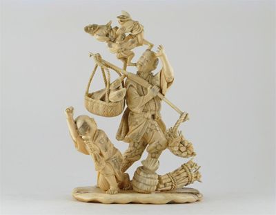 Appraisal: A large Japanese ivory carving of a peasant man carrying