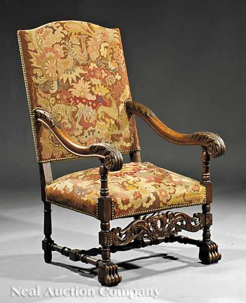 Appraisal: An Antique Louis XIV-Style Carved Mahogany Fauteuil la Reine th