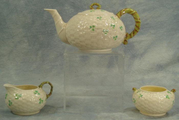 Appraisal: pc green mark Beleek teaset shamrock pattern h pot Estimate