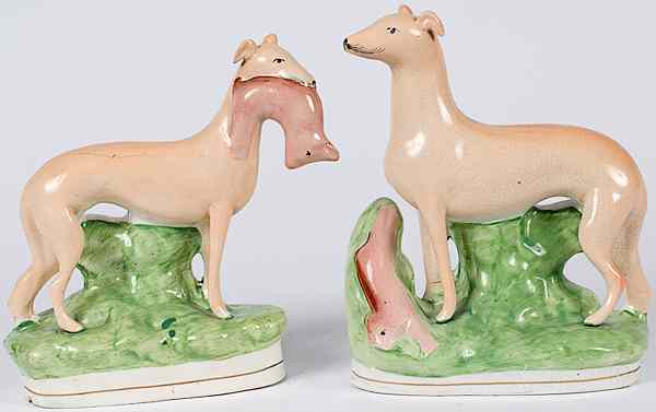 Appraisal: Staffordshire Greyhounds English two ceramic Staffordshire Coursing Greyhounds one with