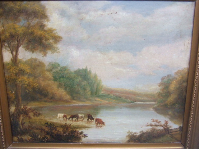 Appraisal: English School late th century Cattle watering in a lake