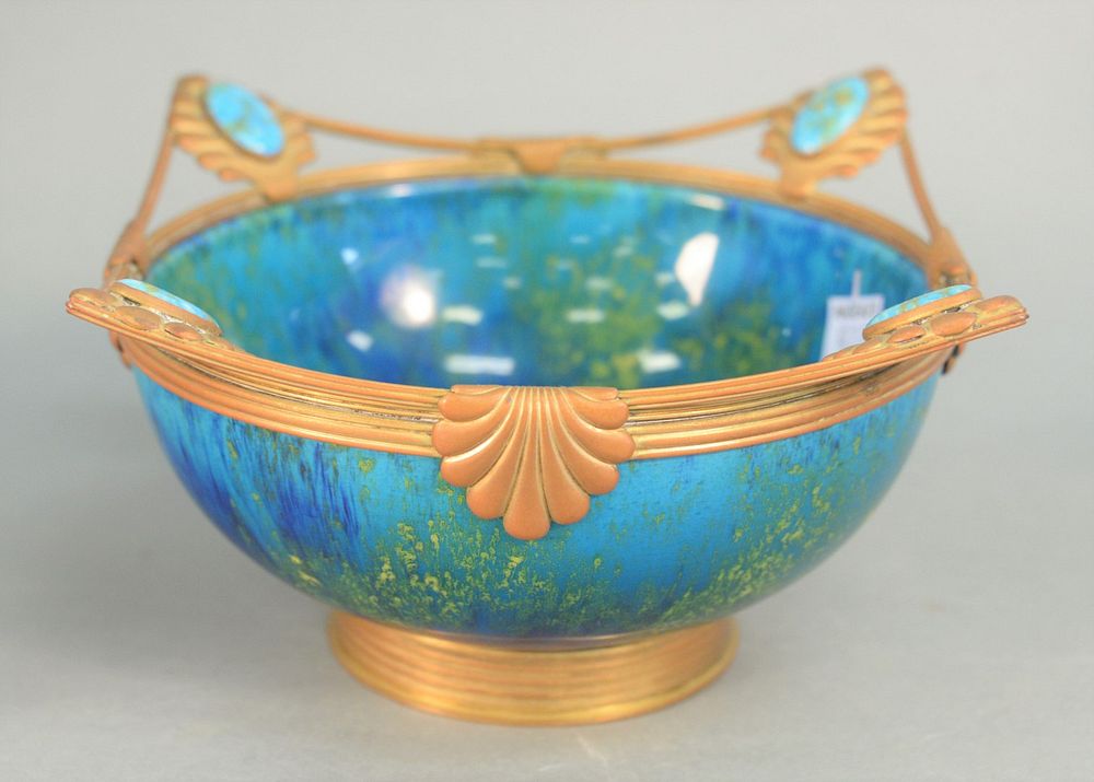 Appraisal: Small Sevres Blue Glazed Bowl with brass detailing marked on