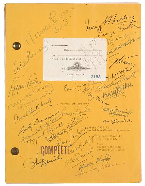 Appraisal: ROMEO AND JULIET FILM VERSION SCREENPLAY SIGNED BY CAST AND