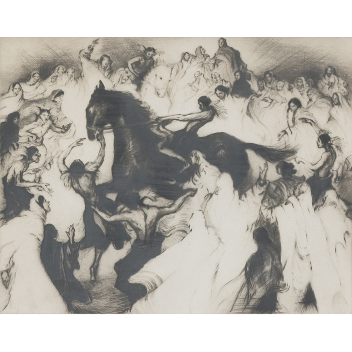 Appraisal: Gene Kloss American - Horseplay of Indian Jesters drypoint x