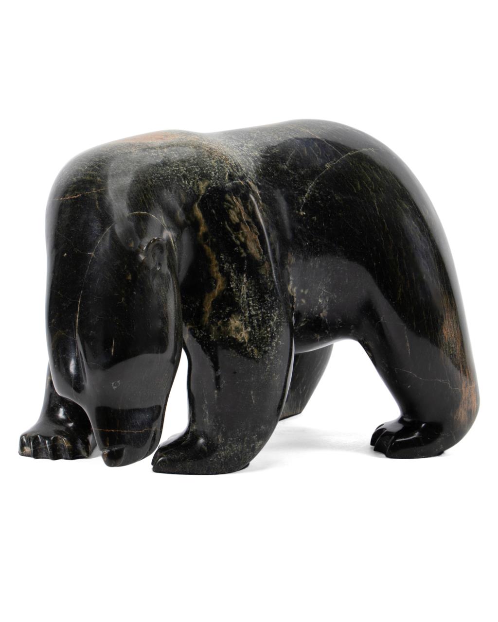 Appraisal: INUIT CARVED GREEN STONE SCULPTURE OF A BEAR Inuit carved