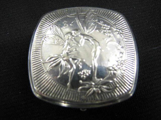 Appraisal: Art Nouveau Style Silverplate Compact with pixie decor squared excellent