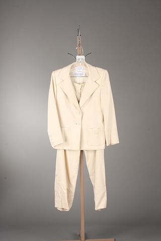 Appraisal: Andr Laug beige fine plaid cashmere silk slacks suit Size