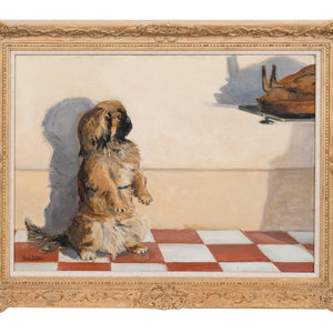 Appraisal: Ren e Estieu French th Century Begging Pekingese oil on