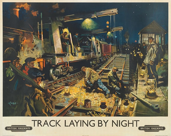 Appraisal: TERRENCE CUNEO - TRACK LAYING BY NIGHT Circa x niches