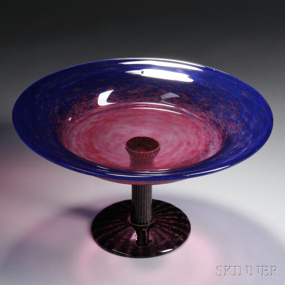 Appraisal: Verrerie Schneider Glass Compote Art glass France c Wide rim