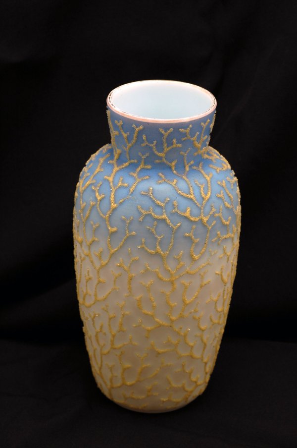 Appraisal: Victorian Coralene vase baluster form graduated white to blue gold