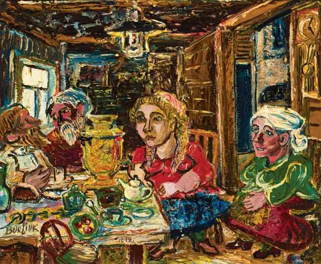 Appraisal: DAVID BURLIUK Russian American - Family Gathering oil on canvas