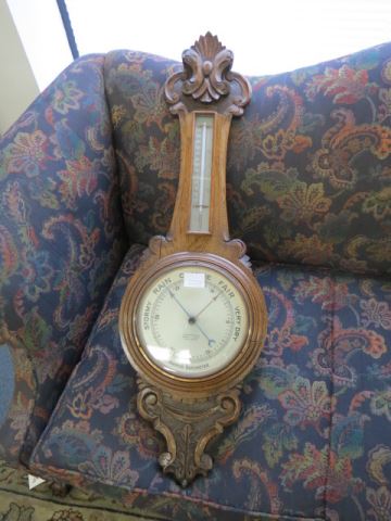 Appraisal: Antique Wall Barometer carved walnut with therometer