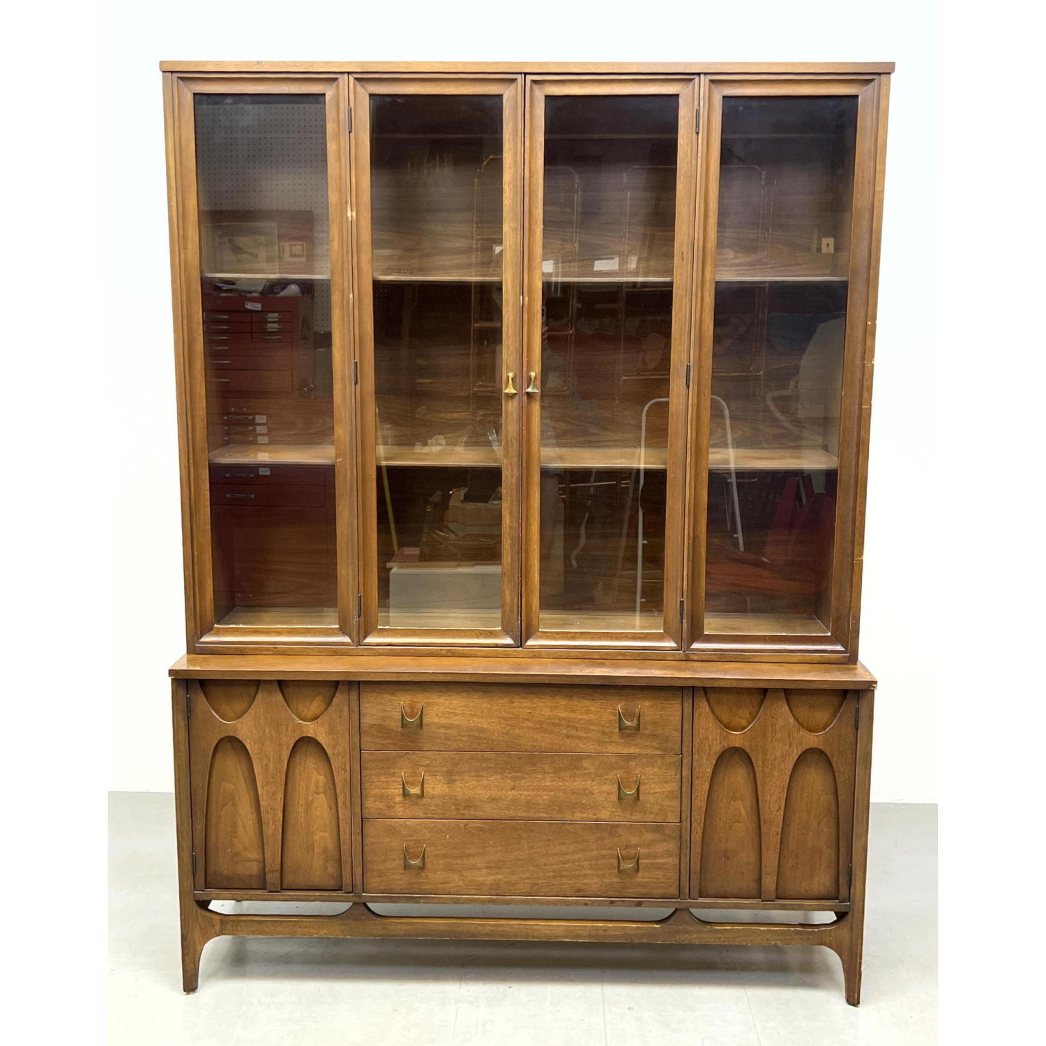 Appraisal: BROYHILL BRASILIA Two Part Credenza China Cabinet Sculptural Front Marked