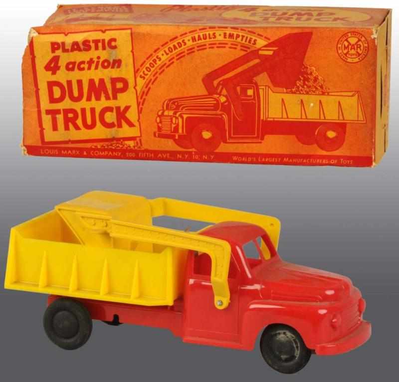 Appraisal: Marx Plastic -Action Dump Truck Toy Description Includes original box