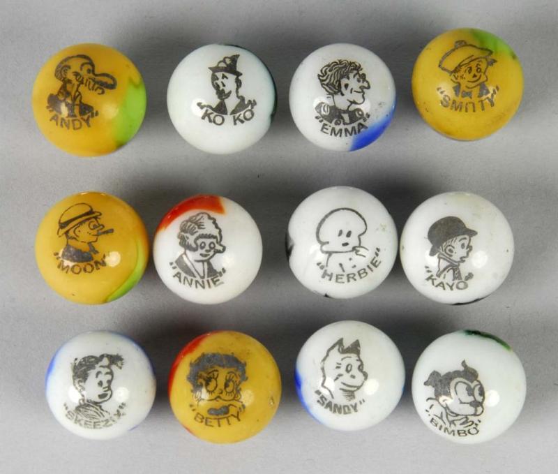 Appraisal: Lot of Peltier Cartoon Character Marbles Condition Size All Dia