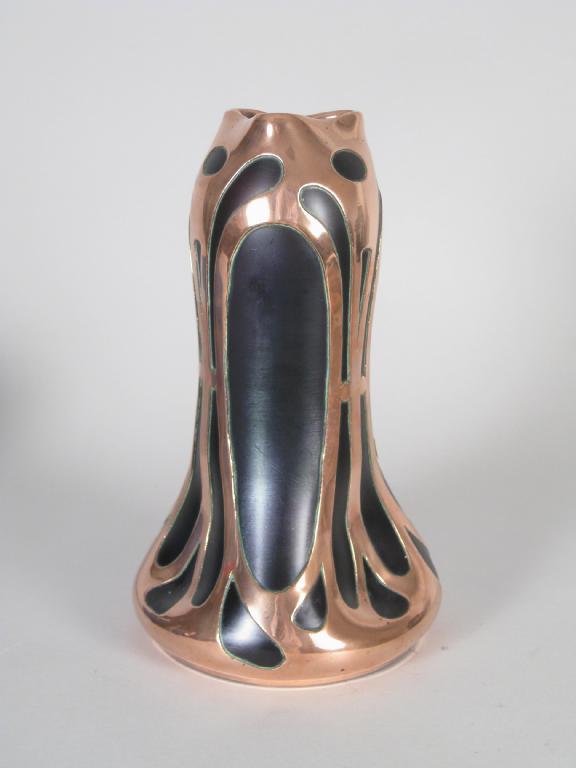 Appraisal: An iridescent glass Art Nouveau style Vase mounted with copper