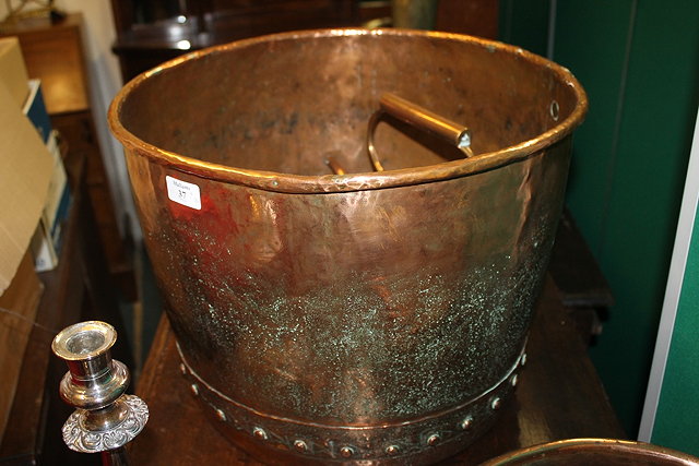 Appraisal: A VICTORIAN COPPER LOG BIN cm a Victorian copper pan