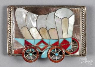 Appraisal: Native American covered wagon silver belt buckle by Helen and