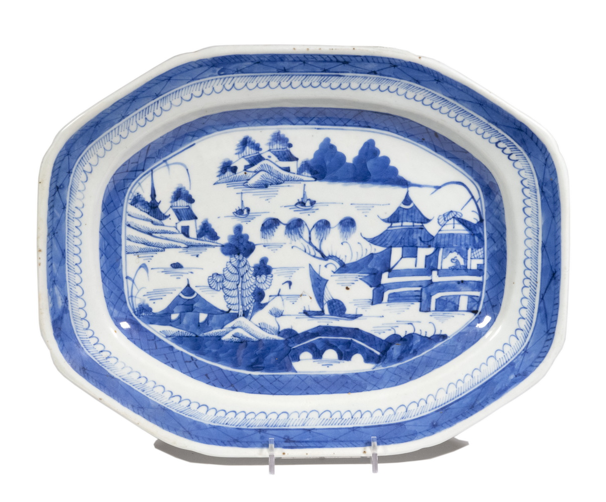 Appraisal: BLUE WHITE CANTON PLATTER th c Chinese Export Canton Porcelain