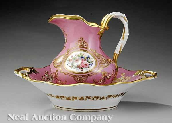 Appraisal: A Paris Porcelain Polychrome and Gilt Basin and Pitcher c