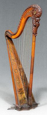 Appraisal: Louis XVI satinwood harp finely carved and gilt satinwood painted