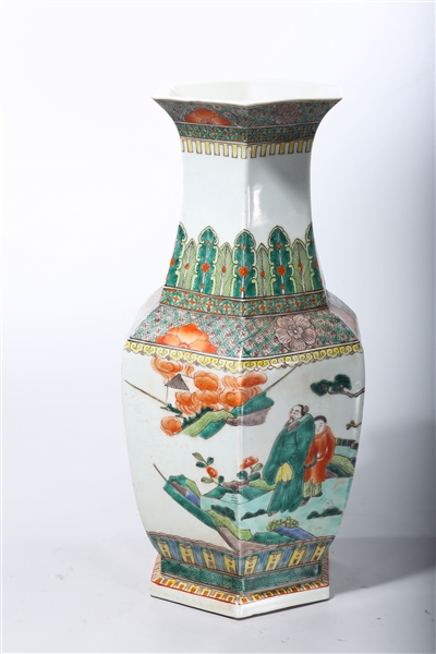 Appraisal: Chinese enameled porcelain hexagonal vase depicting figures in a landscape