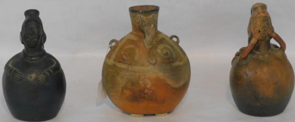 Appraisal: PRE-COLUMBIAN POTTERY VESSELS TO INCLUDE polychrome painted Peruvian monkey figure