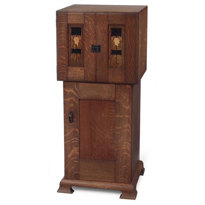 Appraisal: Gustav Stickley music stand Japanese-influencedform with grape vine inlay detail