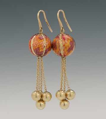 Appraisal: A Pair of Italian Enamel and Gold Dangle Earrings k