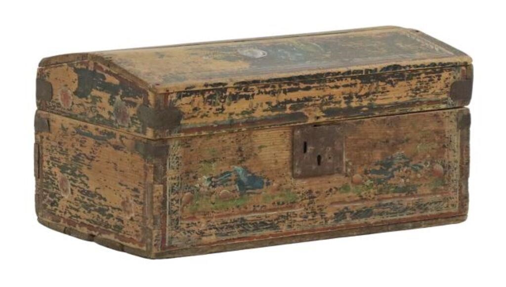 Appraisal: Hand-painted maque lacquer wood chest trunk Olinala Guerrero Mexico dovetailed