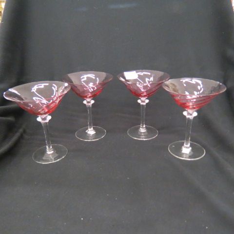 Appraisal: Cranberry Glass Champagnes clear bases attributed to Steuben excellent