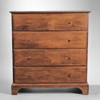 Appraisal: Shaker Pine Four-drawer Chest of Drawers Hancock Massachusetts early th