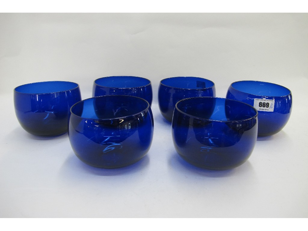 Appraisal: Six Bristol blue glass rinsers