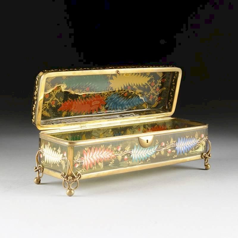 Appraisal: A BOHEMIAN GILT METAL MOUNTED AMBER GLASS GLOVE BOX CIRCA