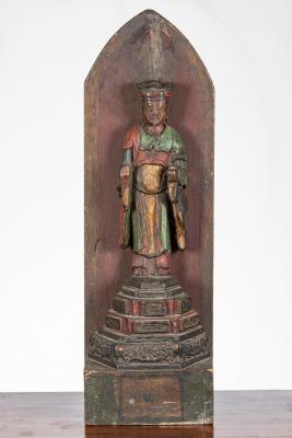 Appraisal: A Chinese carved and painted figure of a dignitary total