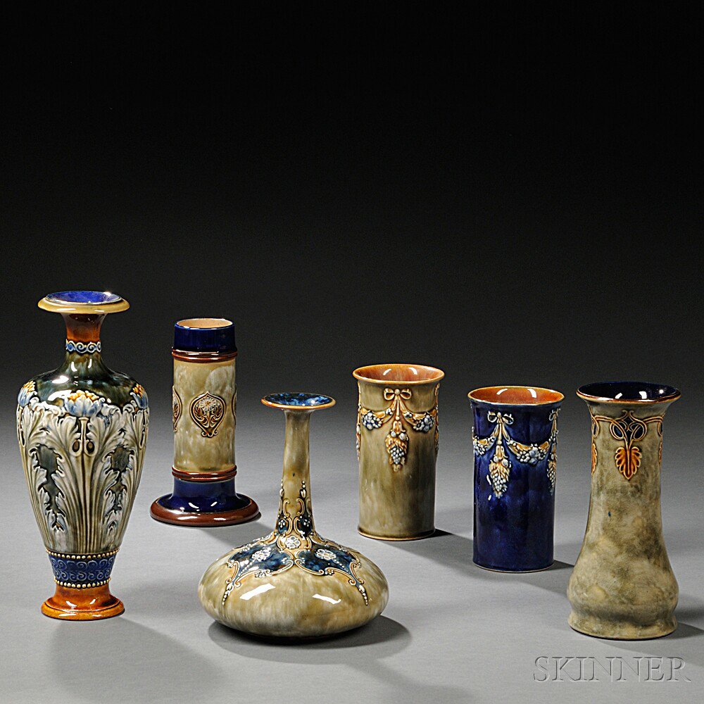 Appraisal: Six Doulton Stoneware Vases England late th early th century