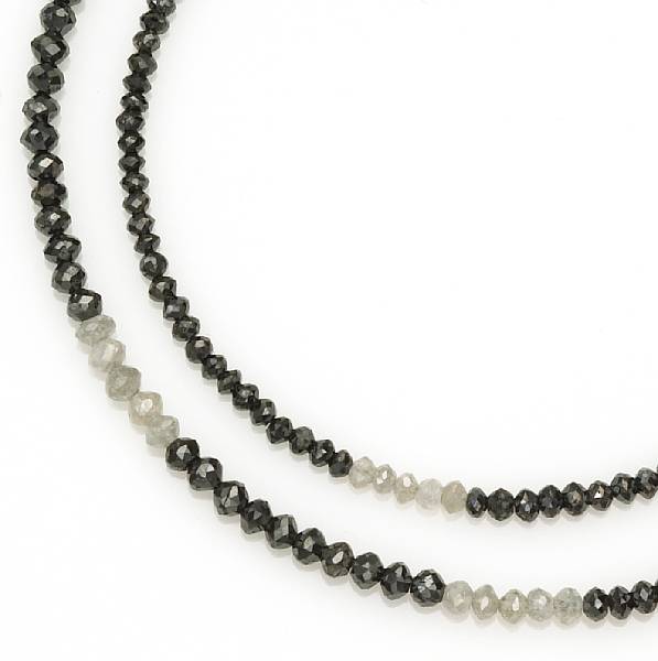 Appraisal: A black diamond and diamond bead necklace estimated total diamond