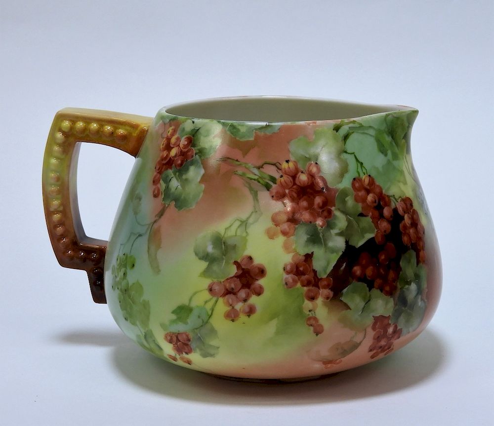 Appraisal: American Belleek Porcelain Grape Decorated Pitcher United States Early th