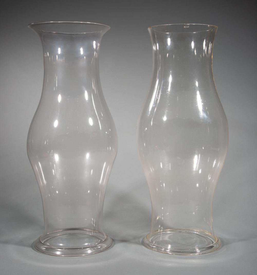 Appraisal: Two Large Blown Glass Hurricane Shades th c folded foot